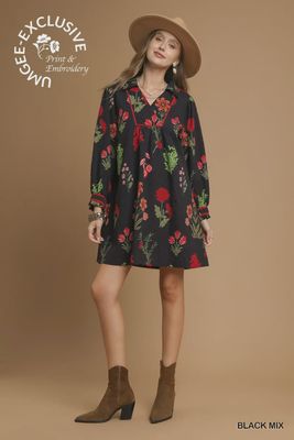 Umgee Black Floral Texture Dress