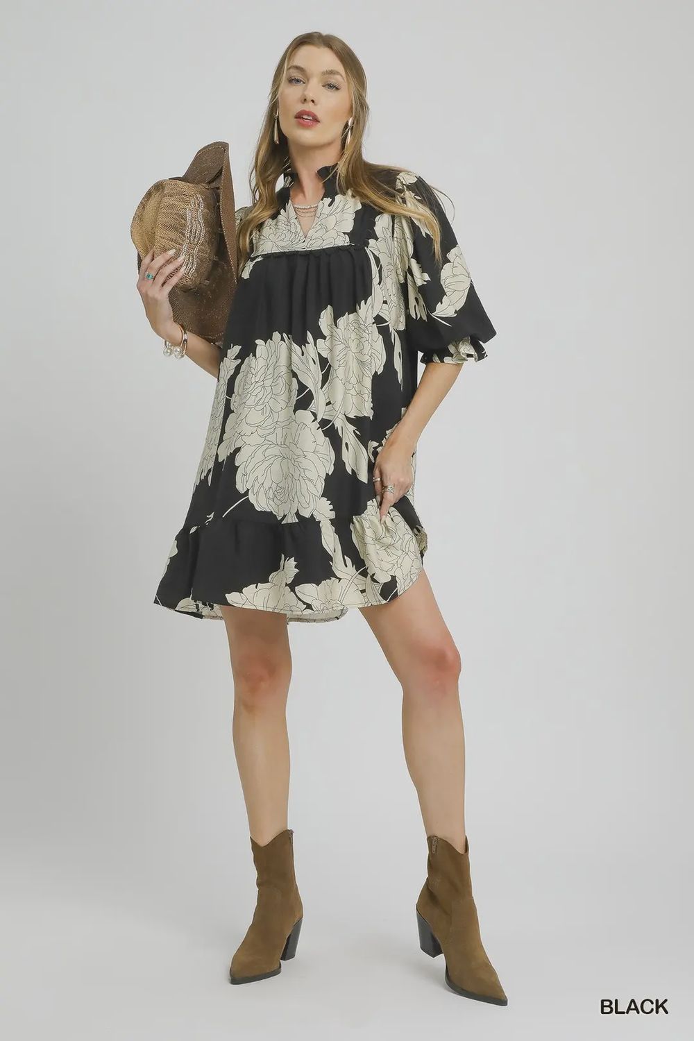 Umgee Floral Notched Dress