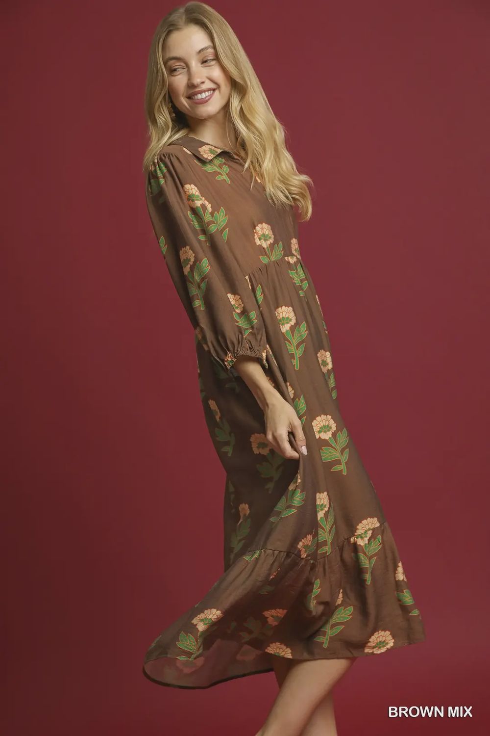 Umgee Brown Floral Midi