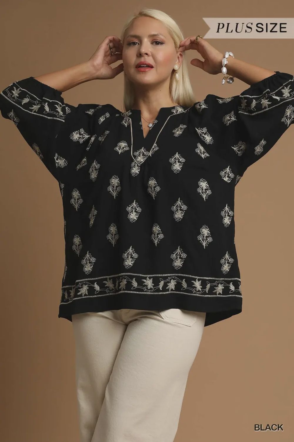Umgee Black Embroidered Top