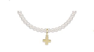 Classic Pearl 3mm Bead Bracelet - Signature Cross Gold Charm