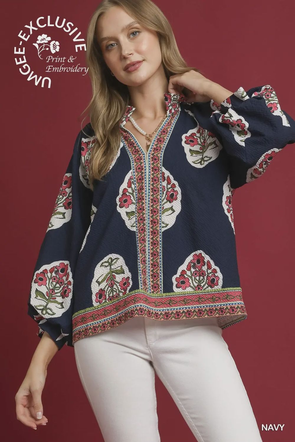 Umgee Boho Floral Print Tunic Top