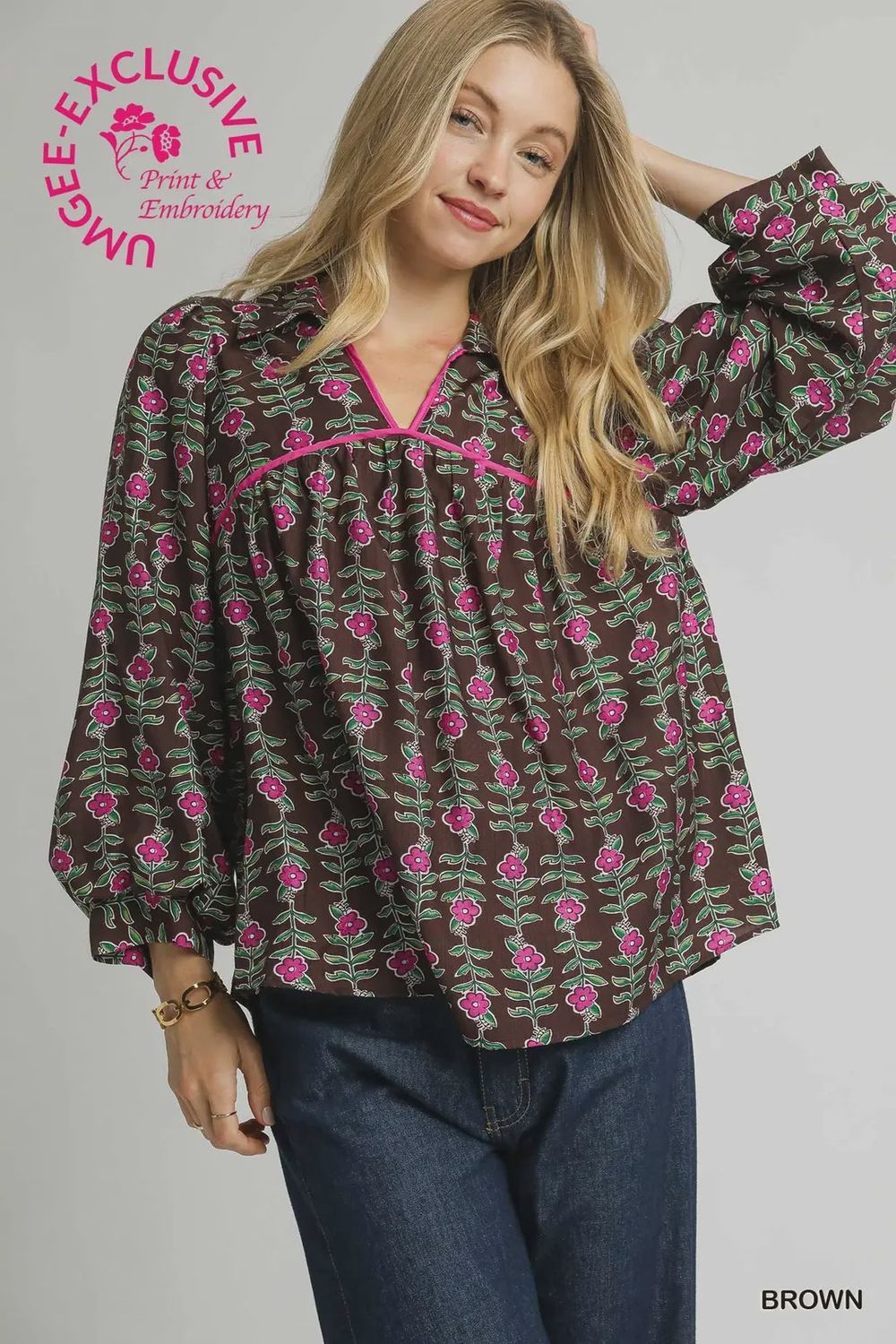 Umgee Floral Vine Print Top