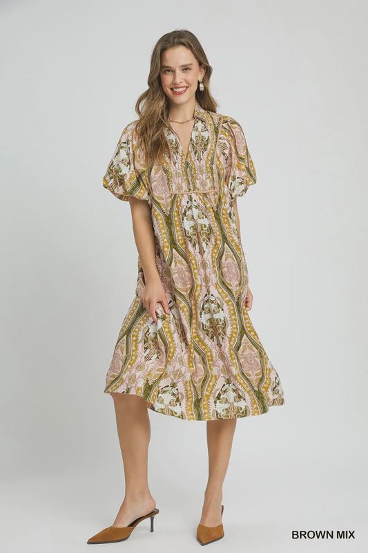 Umgee Smocked Brown Dress