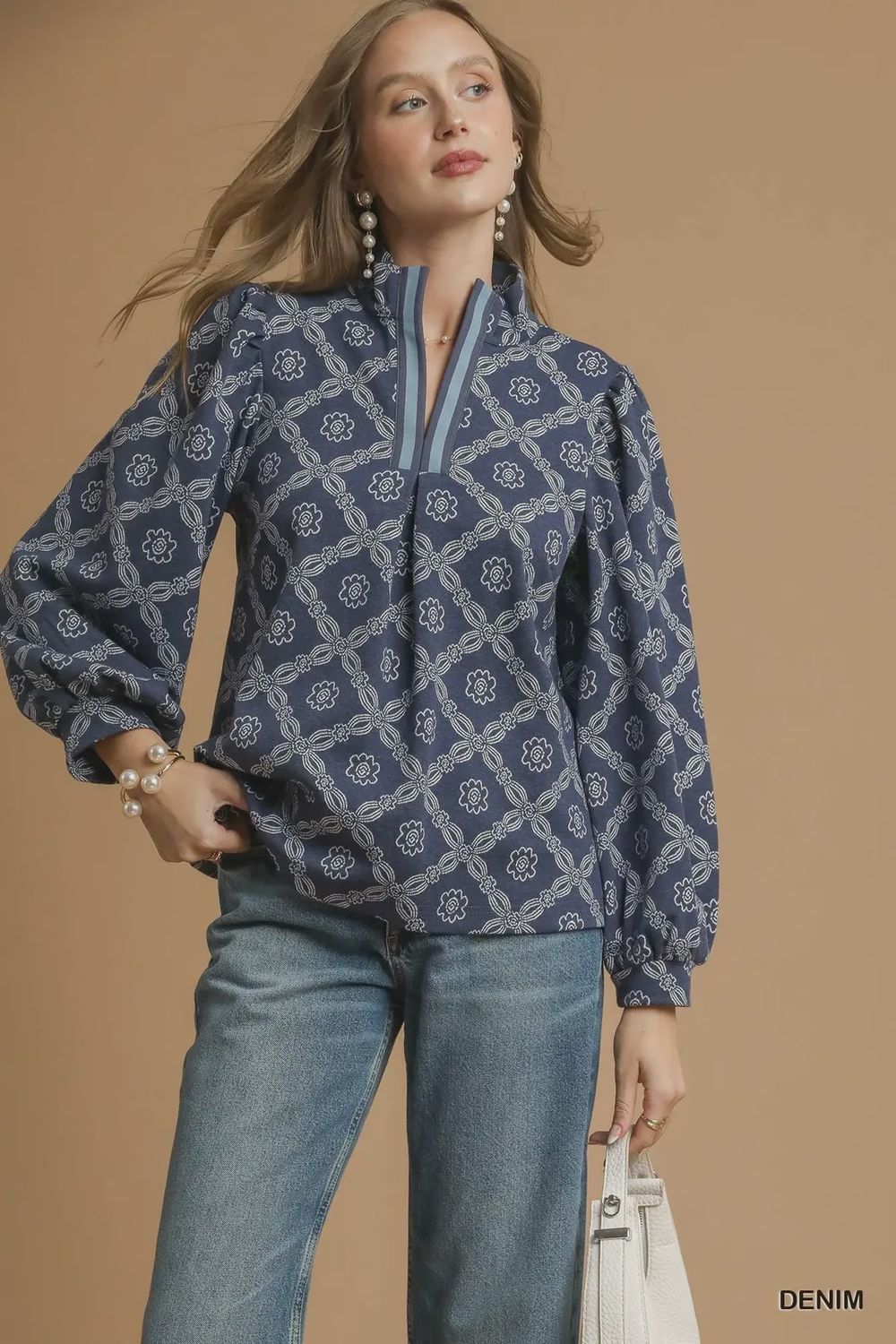 Umgee Denim Print Top