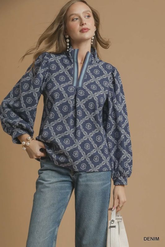 Umgee Denim Print Top