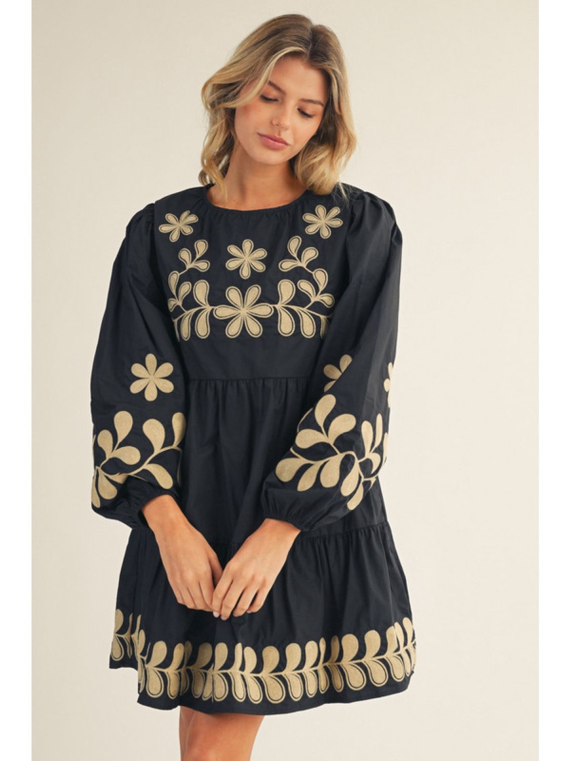 Jodifl Cotton Black Embroidered Dress