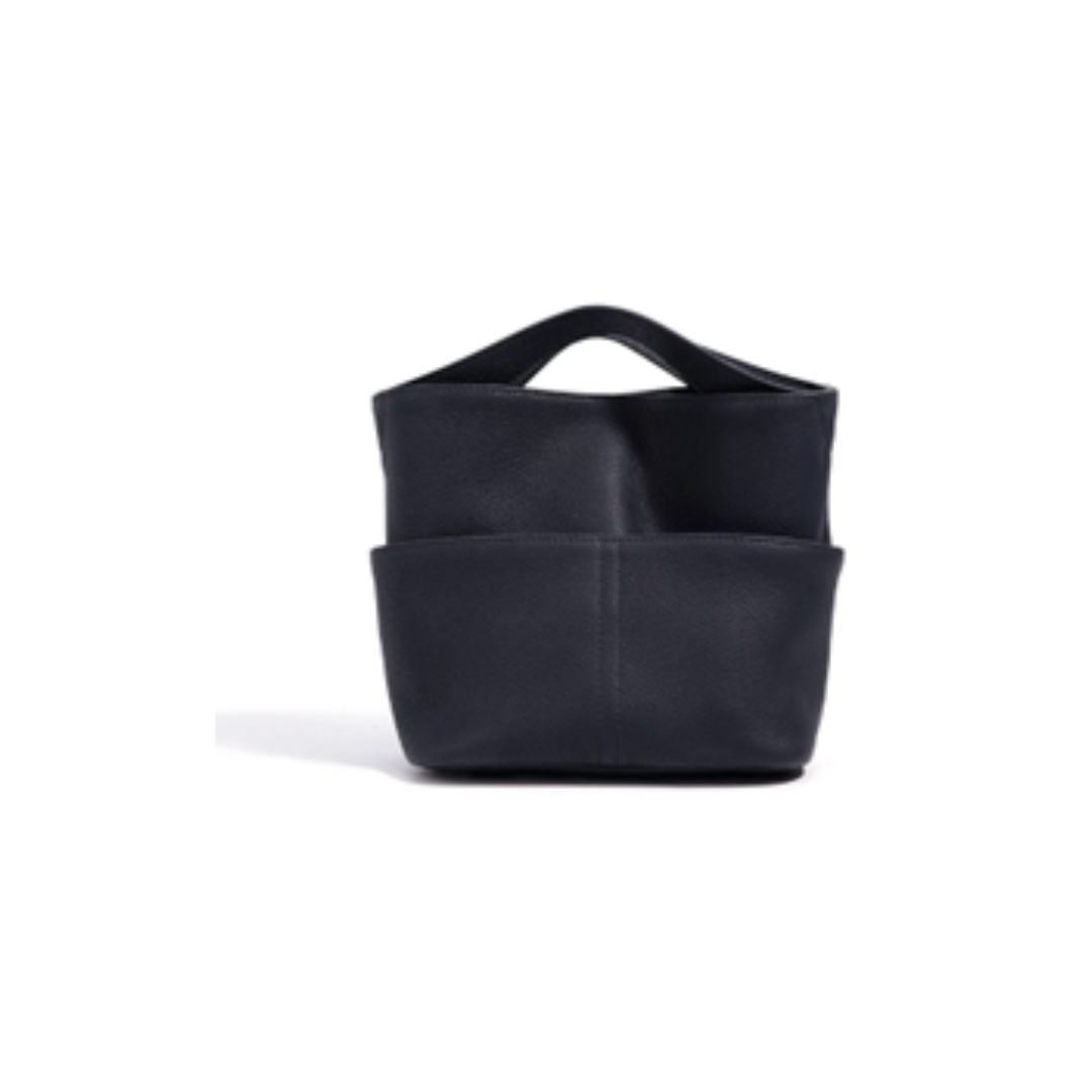 Genuine Leather Bucket Bag, Color: Black