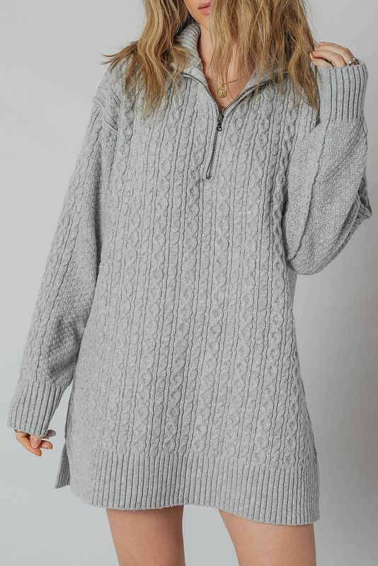 Grey Cable Knit Sweater Dress