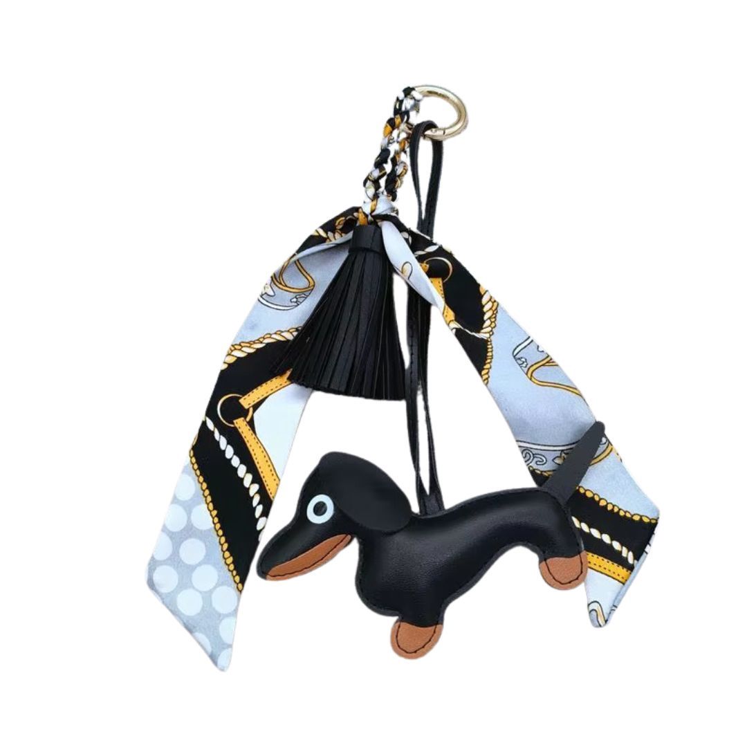 Leather Dog &amp; Scarf Bag Charm, Color: Black