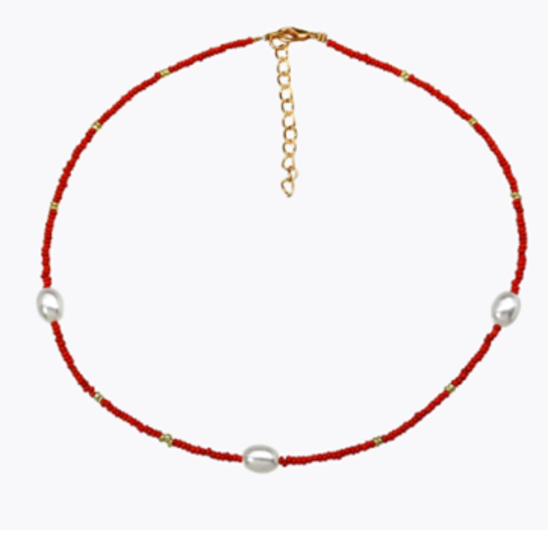 Wren Pearl &amp; Bead Necklace, Color: Red