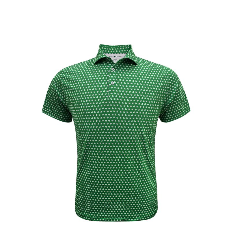 Horn Legend Mens Green And White Shamrock Polo