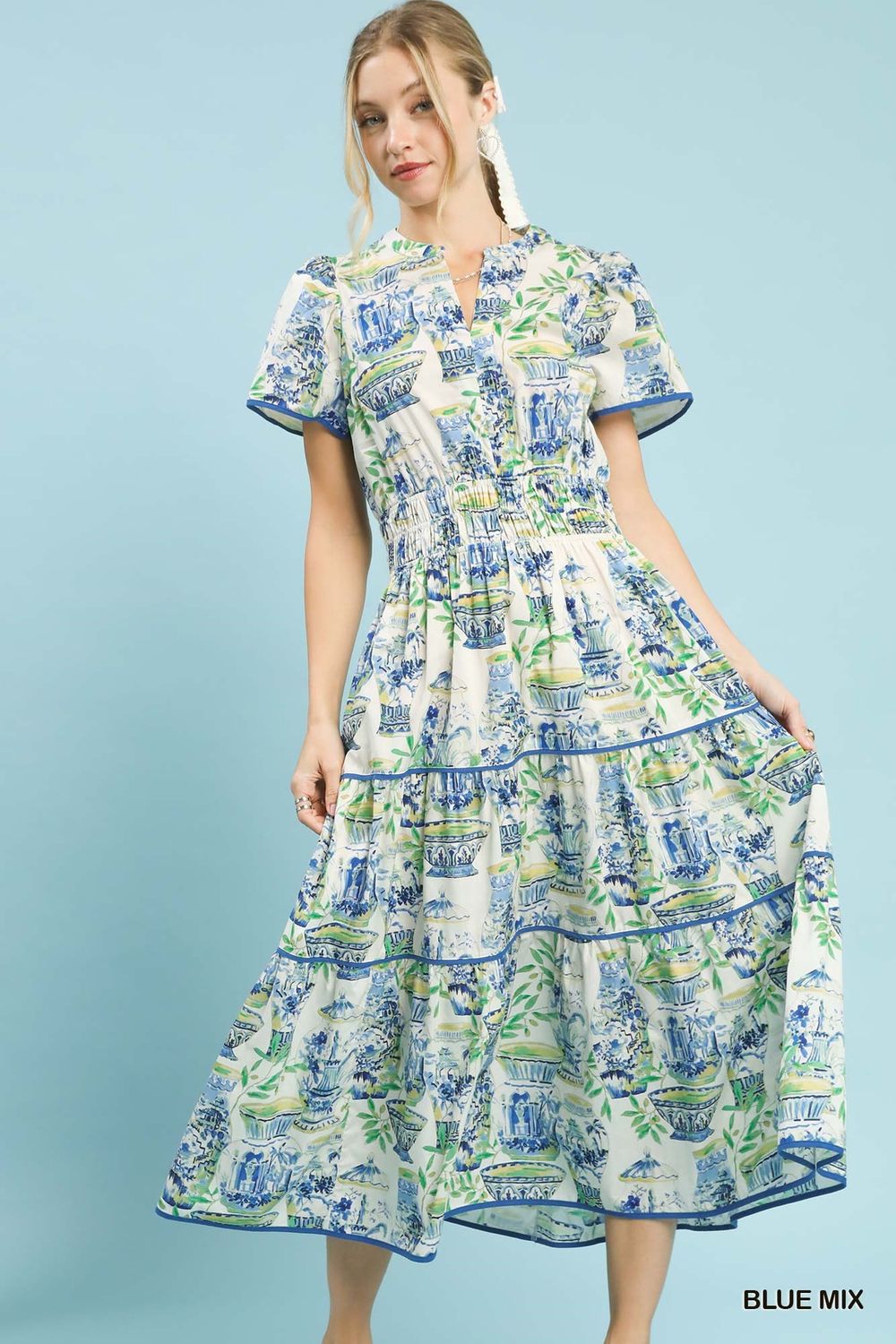 Umgee Ginger Jar Blue Midi Dress
