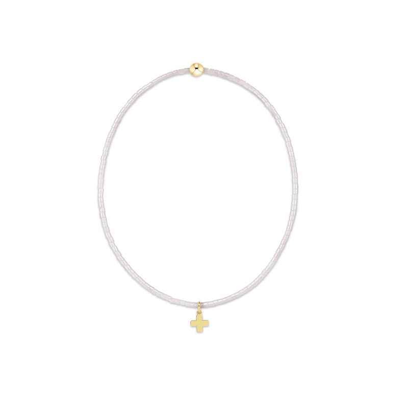 Hope Classic Silky White Bracelet - Signature Cross Small Gold Charm