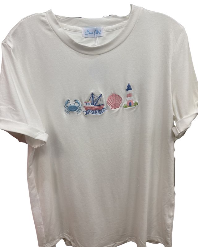 Savi Girl White Embroidered Coastal TShirt