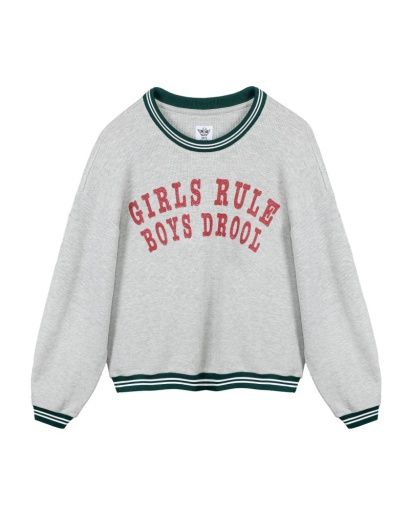 GIRLS RULE BOYS DROOL KARA CREWNECK, Colour: HEATHER GREY, Size: XS/S, season: SUMMER 26