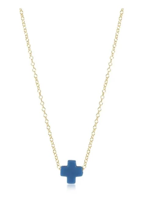 16" Necklace Gold - Signature Cross Cobalt