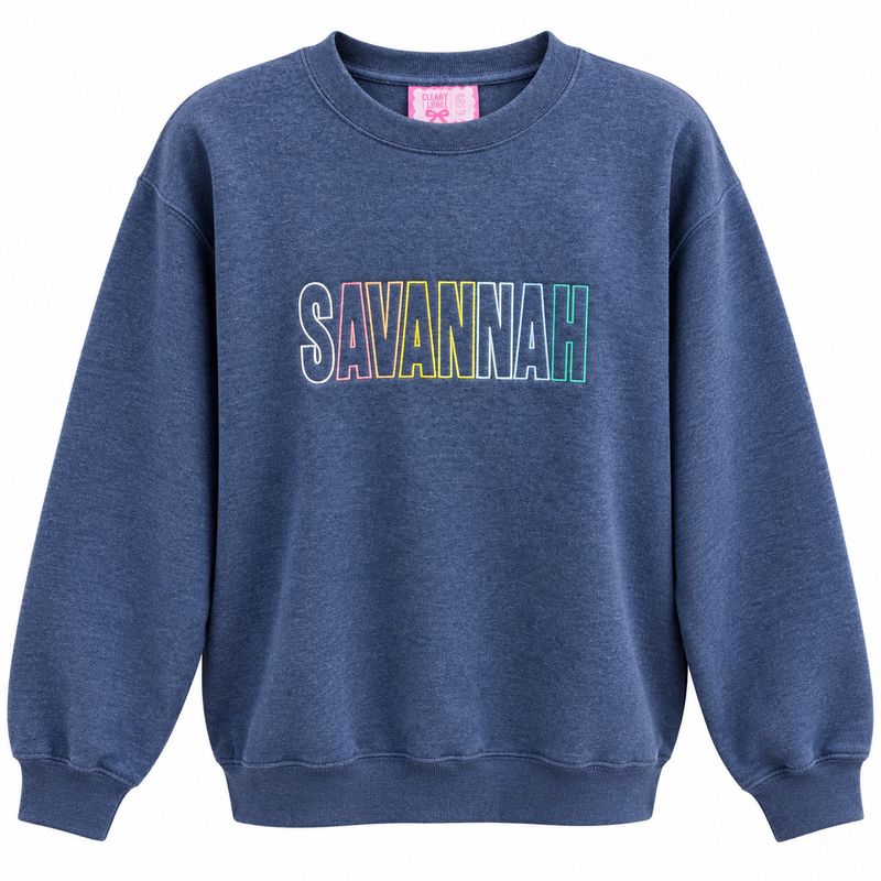 Savannah Open Word Crew Neck Sweatshirt - Heather Navy