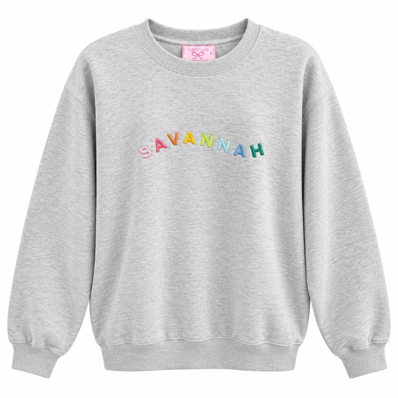 Savannah Wavy Word Crew Neck Sweatshirt - Ash Gray