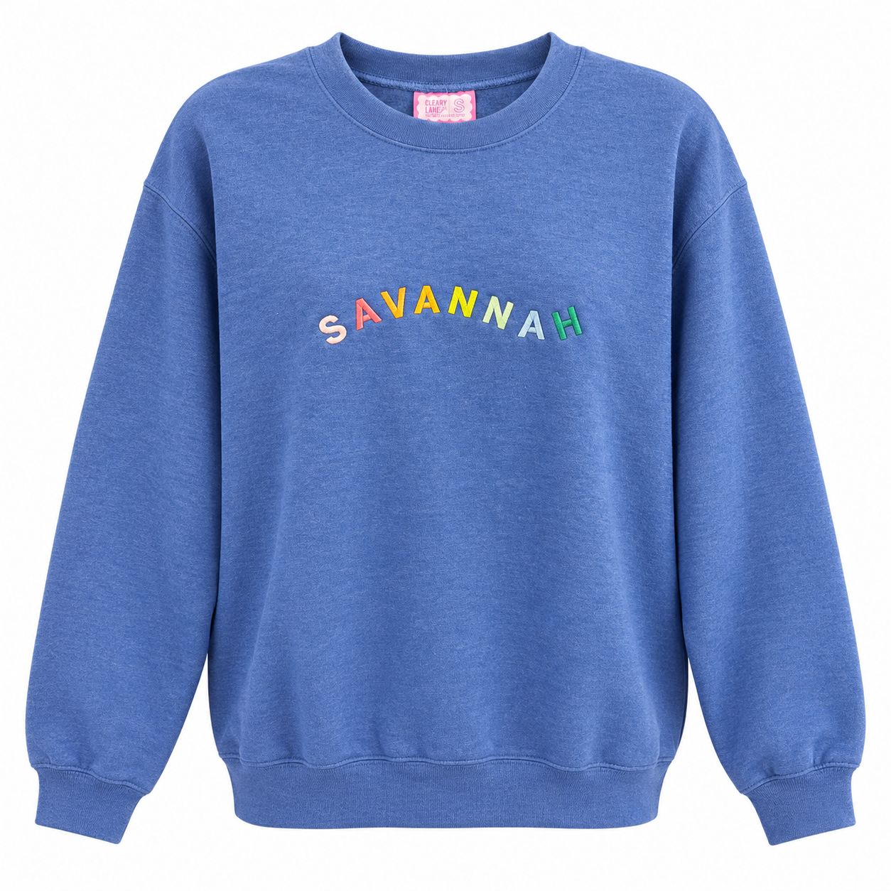 Savannah Wavy Word Crew Neck Sweatshirt - Heather Royal