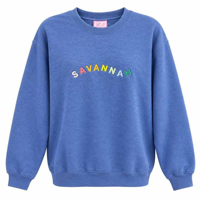 Savannah Wavy Word Crew Neck Sweatshirt - Heather Royal
