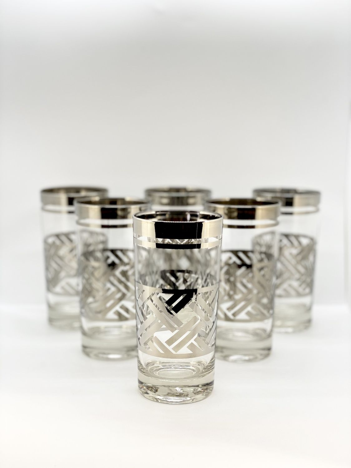 Silver Highball Glasses--Basketweave (Set of 6)