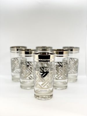 Silver Highball Glasses--Basketweave (Set of 6)