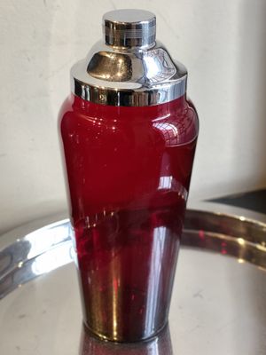 Ruby Red Glass with Chrome Lid Cocktail Shaker