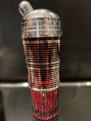 Paden City Cocktail Shaker Ruby with Silver Bands