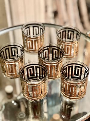 Culver Rocks Rare &#39;Gold Greek Key&#39; Pattern (Set of 6)