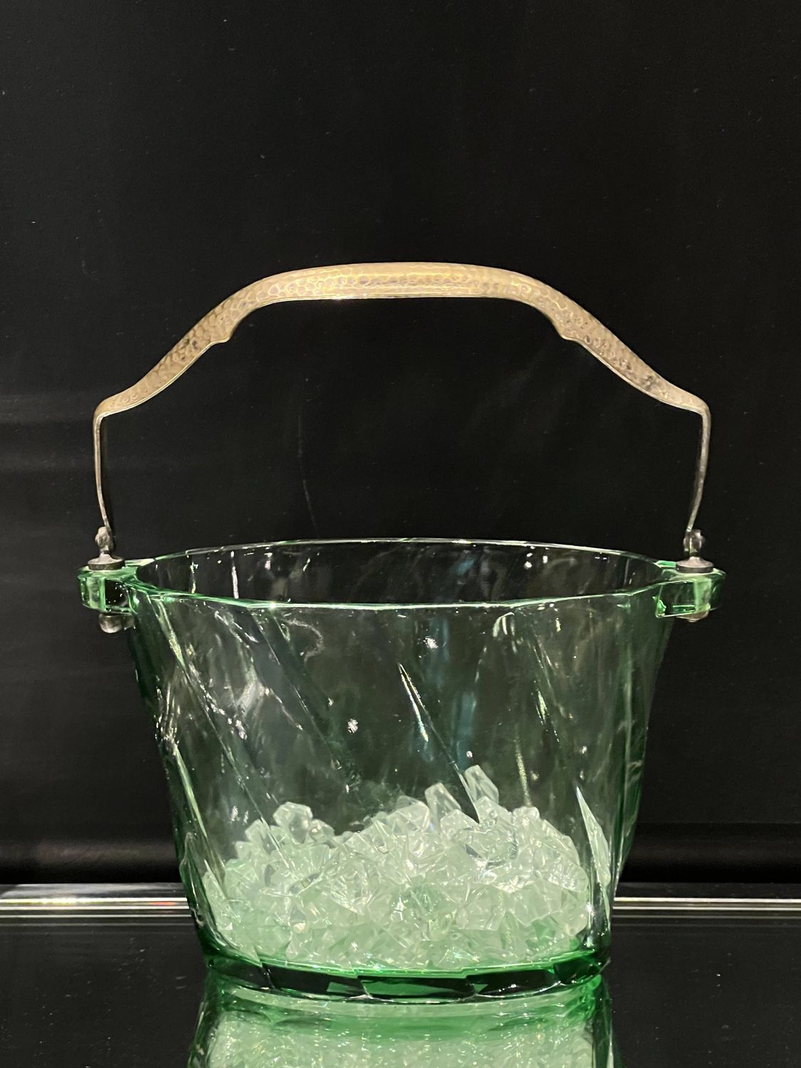 Heisey Glass Twist Green Moongleam Ice Bucket