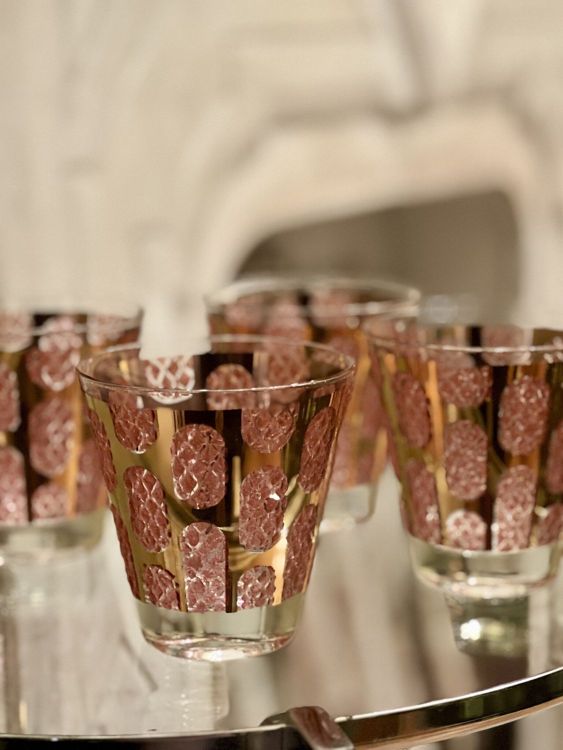 Fred Press Lowball Glasses &#39;Pink Pebbles on 22K Gold&#39; (Set of 4)