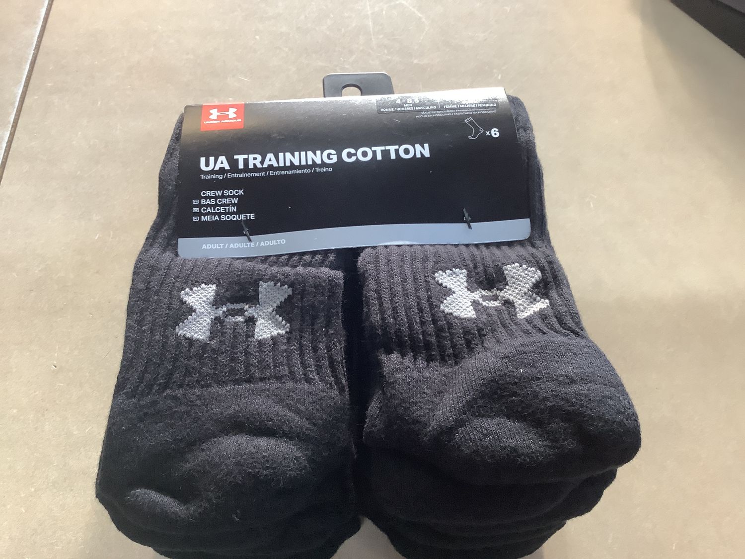 UA Training Cotton Socks 6 Pack, Color: Black 001, Size: 4-8.5