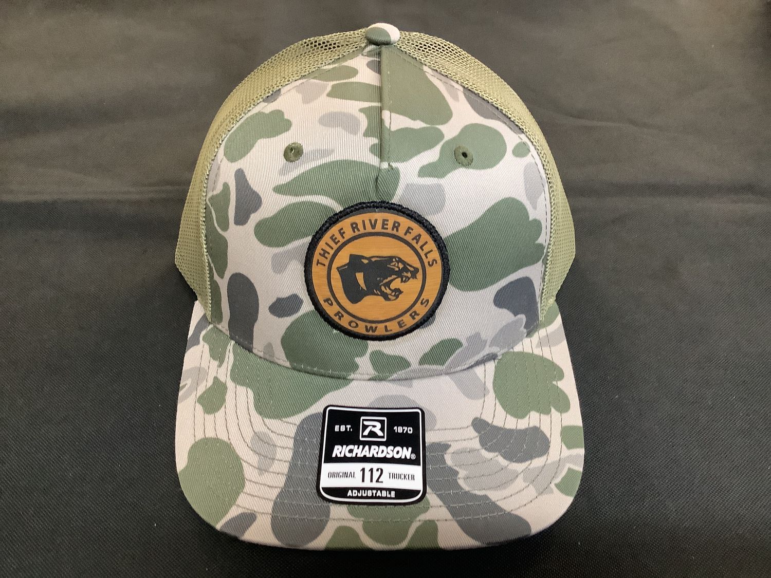 Thief River Falls Circle Logo Duck Camo Snapbacks OSFM, Color: Marsh Duck Camo/Loden