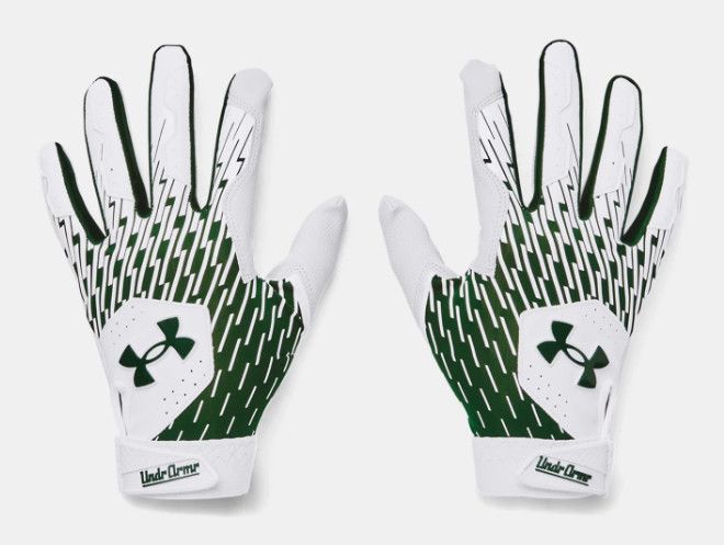 Men&#39;s UA Clean Up Batting Gloves, Color: White/Forest Green 101, Size: Small