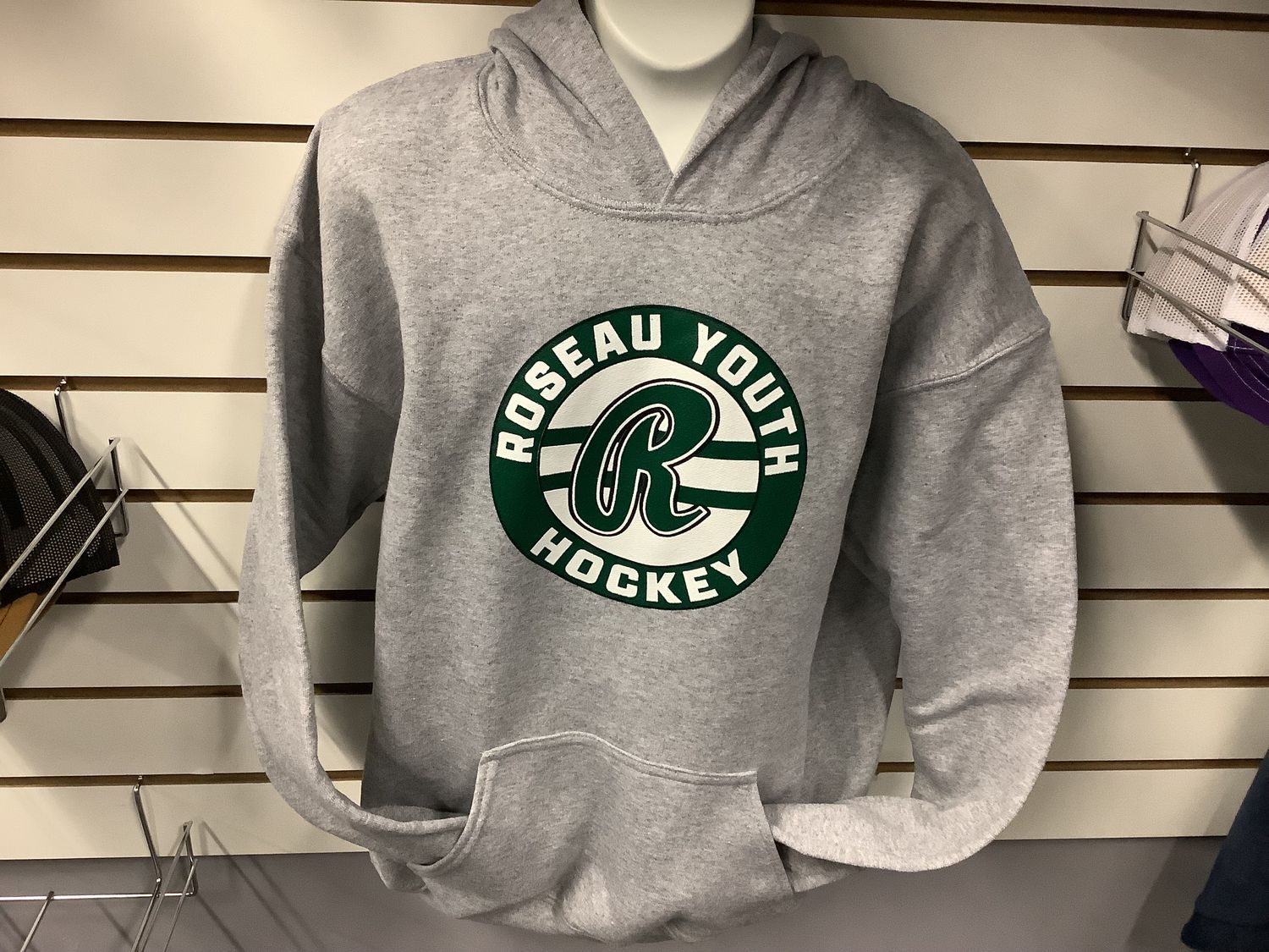 Roseau Youth Hockey Screen Printed 50/50 Cotton Poly Youth Hoody, Size: XS