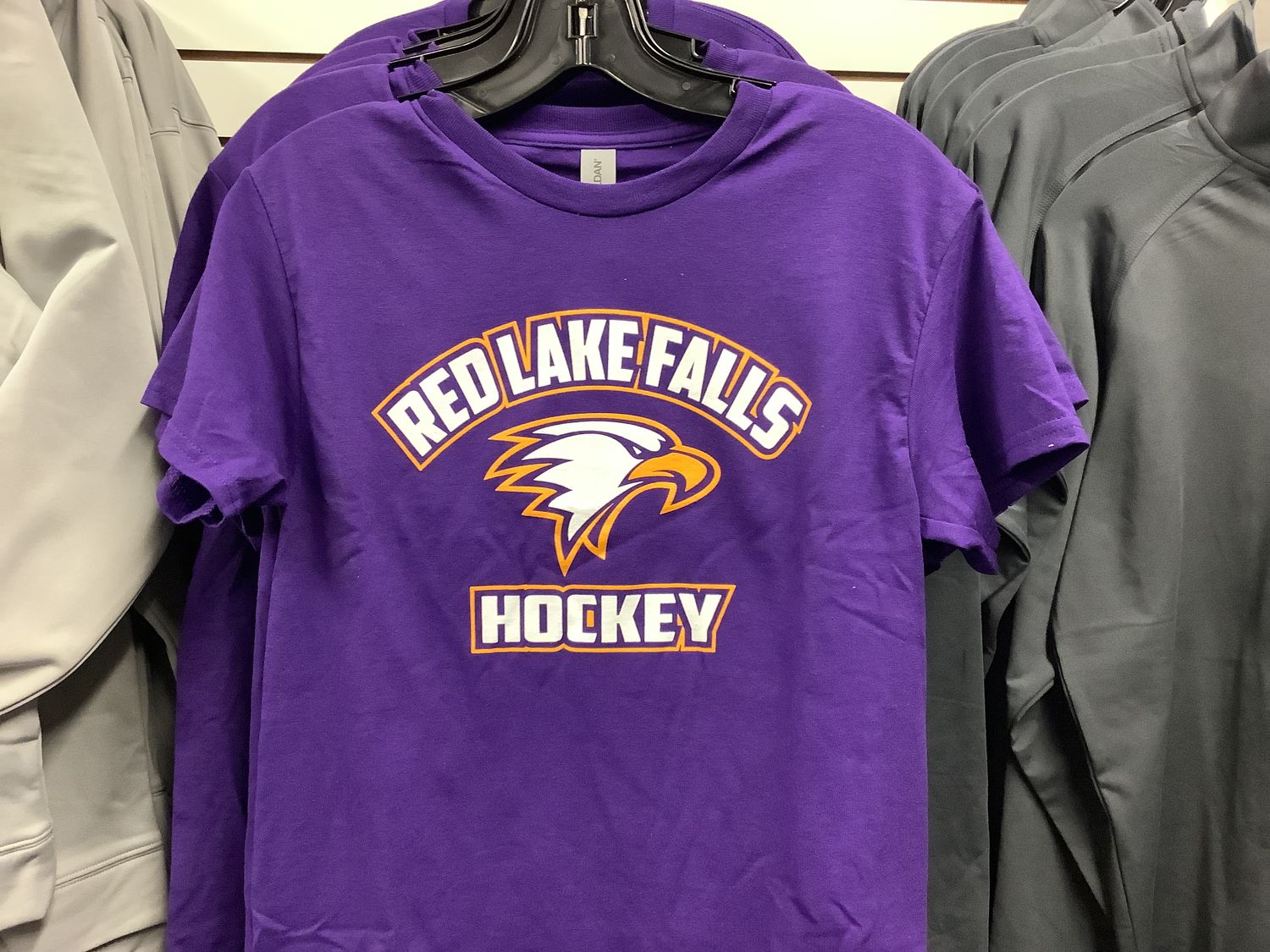 Red Lake Falls Hockey Adult T-shirts, Color: Purple, Size: Small
