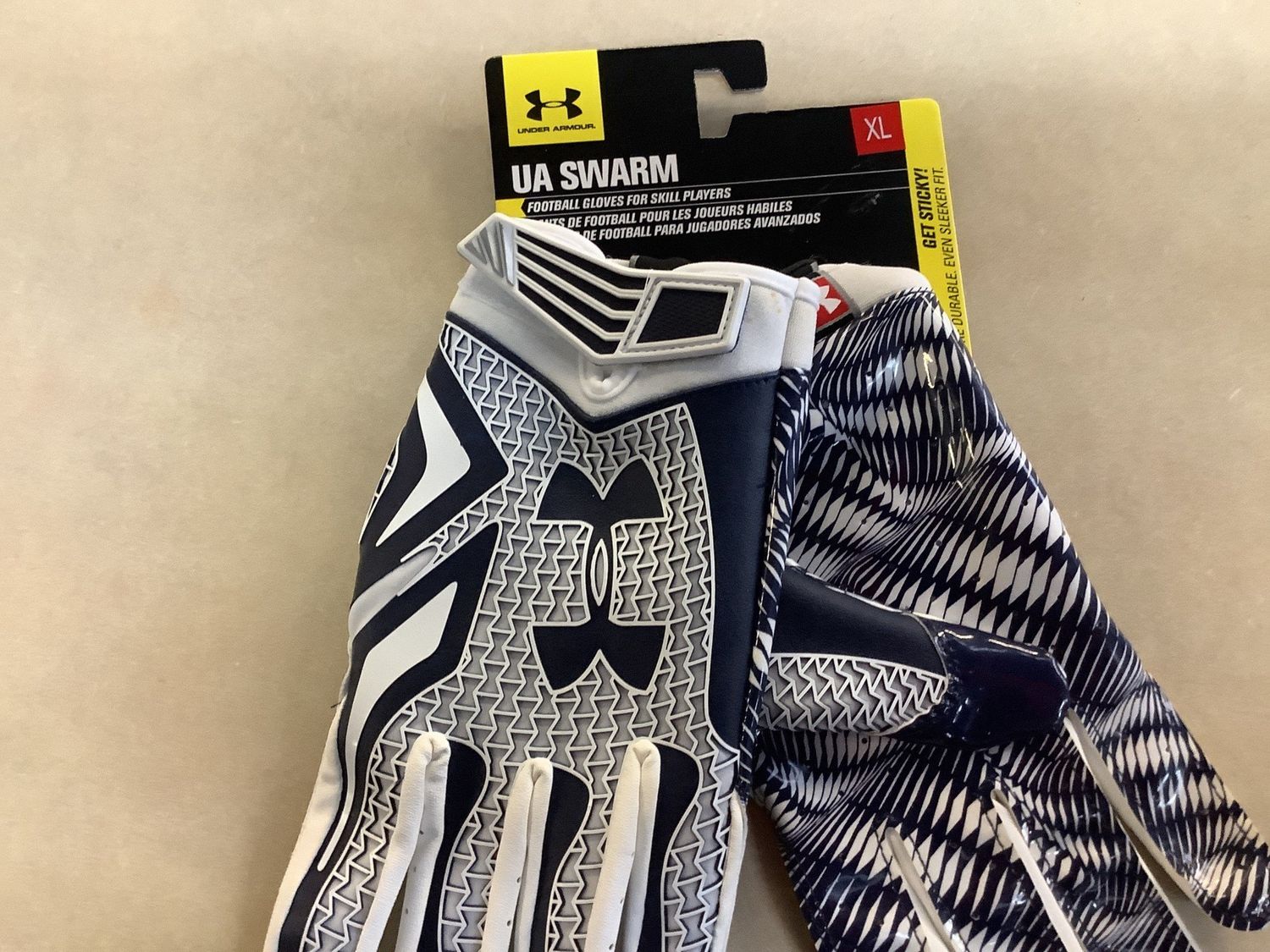 UA Swarm Football Gloves - XL Navy/White