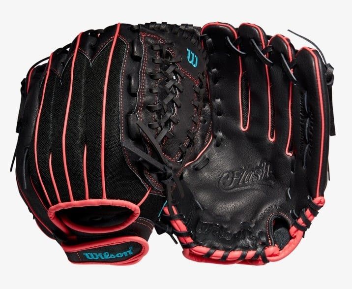 Wilson A440 Flash Youth Fastpitch Softball Glove - 12 Inch, Right Hand Throw, White/Pink/Tie Dye