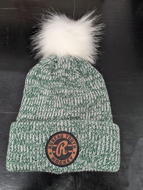 Roseau Youth Hockey Green/White POM winter hat