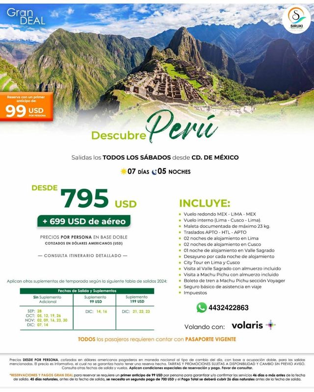 ¡Descubre Perú apartando con solo $99 USD!