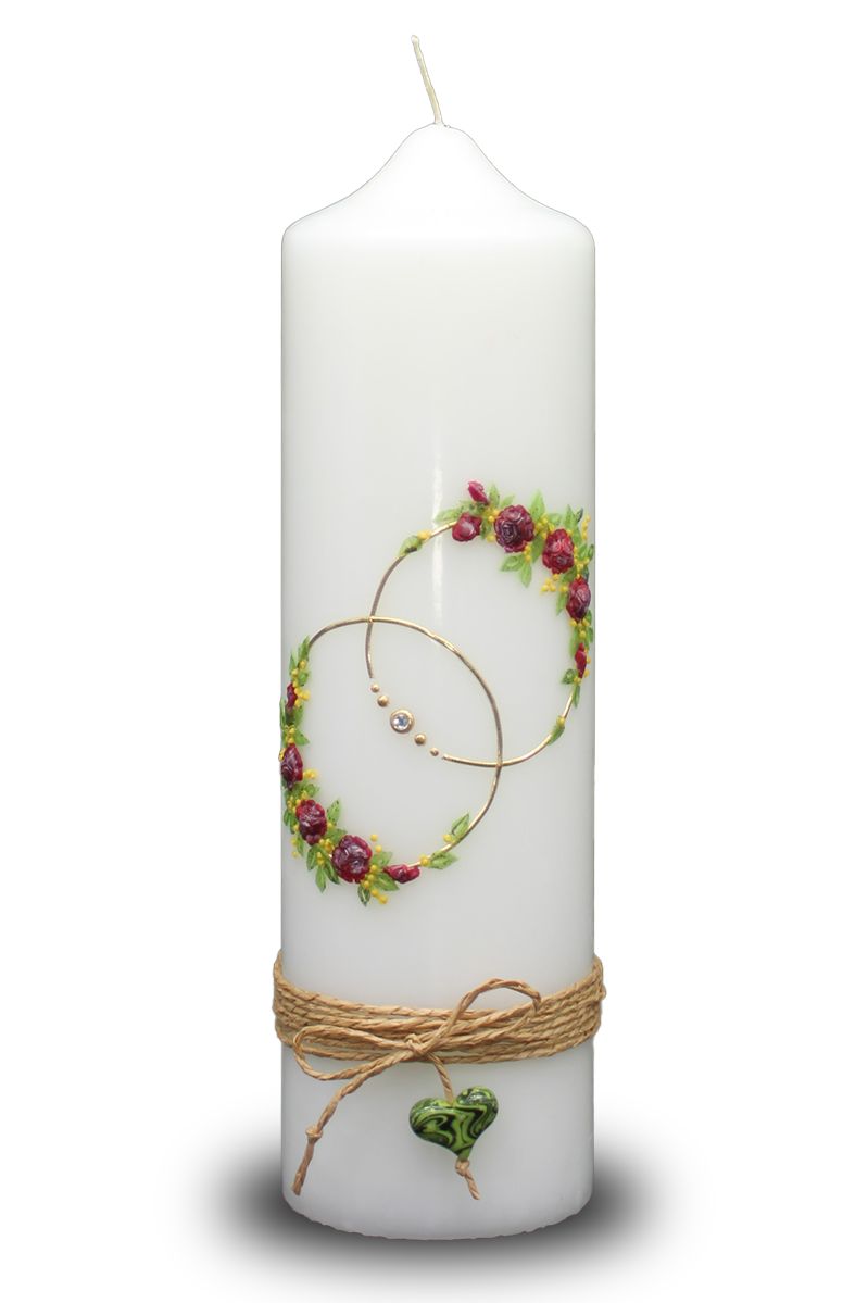 Rustikale Hochzeitskerze mit floralen Details