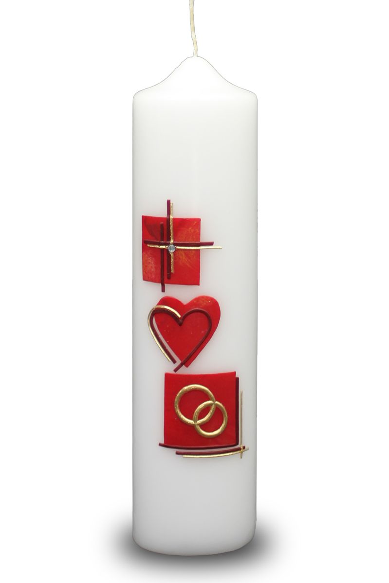Moderne Hochzeitskerze in Rot und Gold