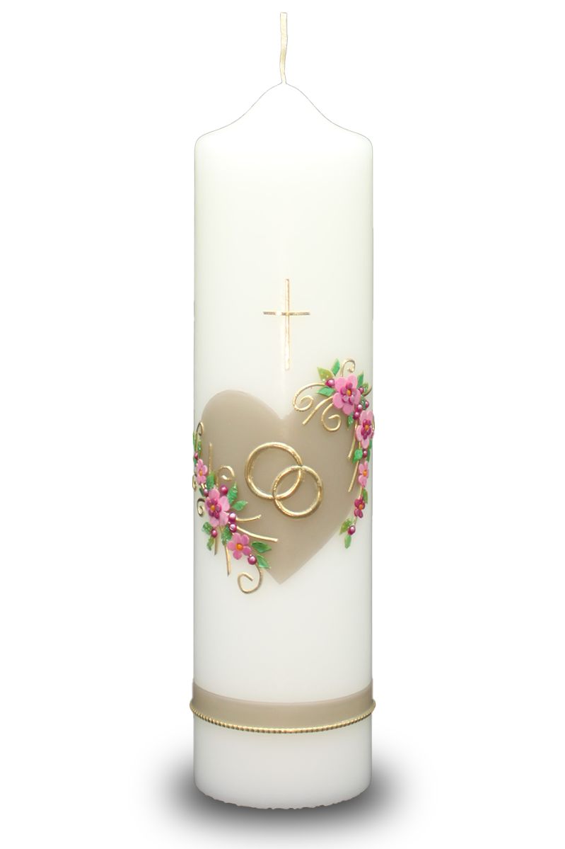 Hochzeitskerze mit Herz und Blumendekor