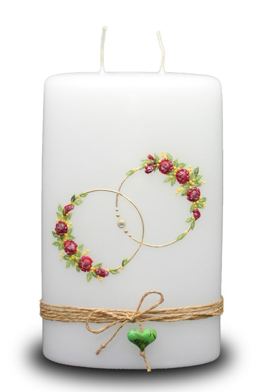 Rustikale Hochzeitskerze mit Blumenkreis Rustikale Hochzeitskerze mit Blumenkreis