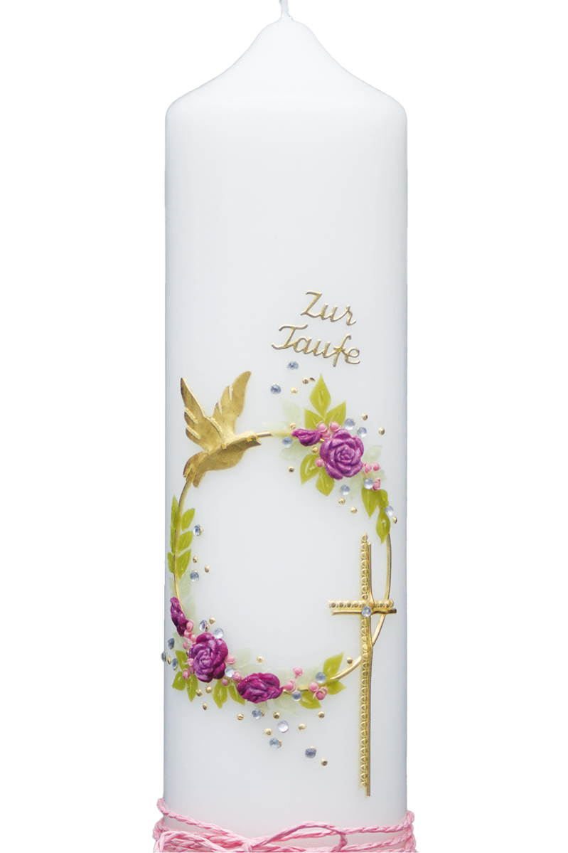 Taufkerze „Blütensegen-Rosa“