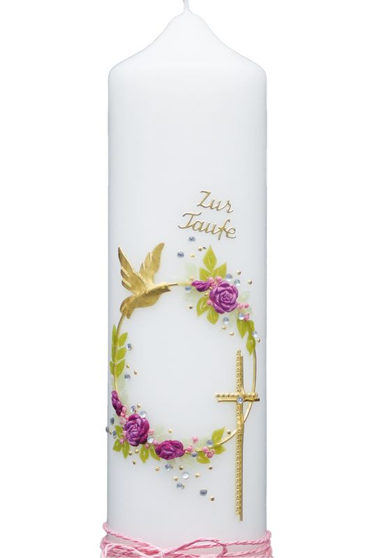 Taufkerze „Blütensegen-Rosa“