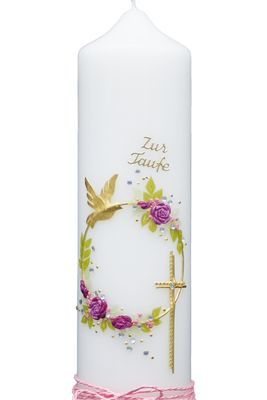 Taufkerze „Blütensegen-Rosa“