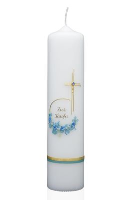 Taufkerze „Blütenring Blau & Kreuz“ Taufkerze „Blütenring Blau & Kreuz“