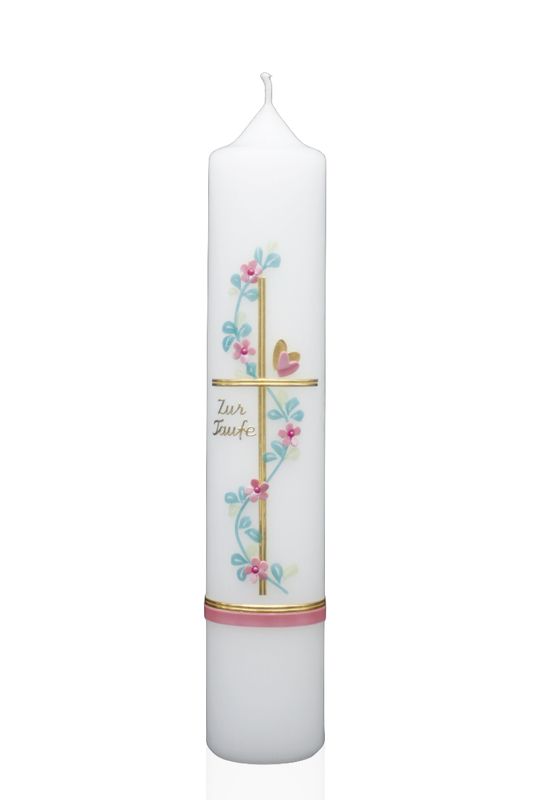 Taufkerze „Blumenranke Rosa“